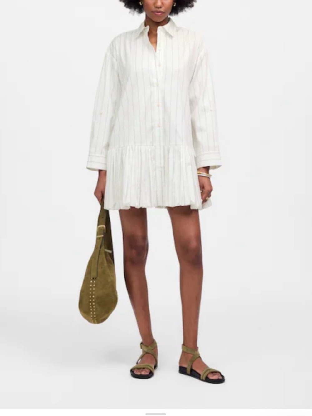 Madewell White/Black Bubble-Hem Mini Shirtdress - Picture 8 of 8
